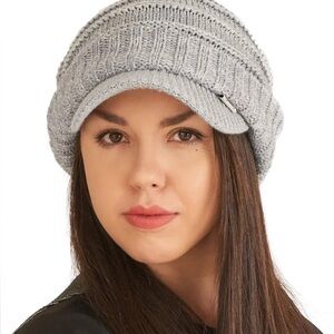 Cozy Gray Knit Hat with Brim. One Size.